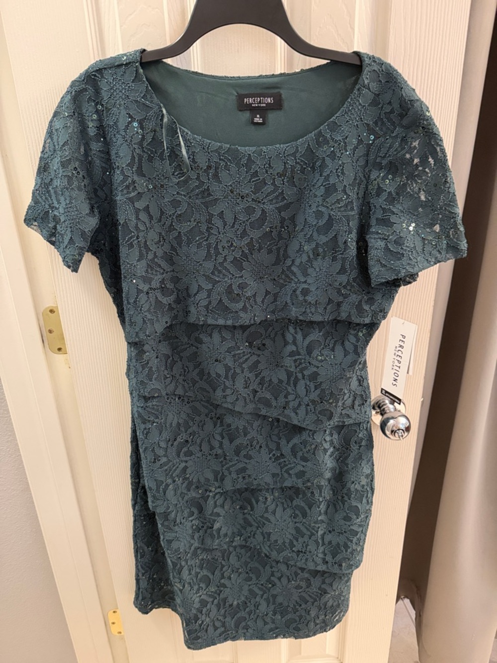 Perceptions Dark Teal Lace Sheath Dress